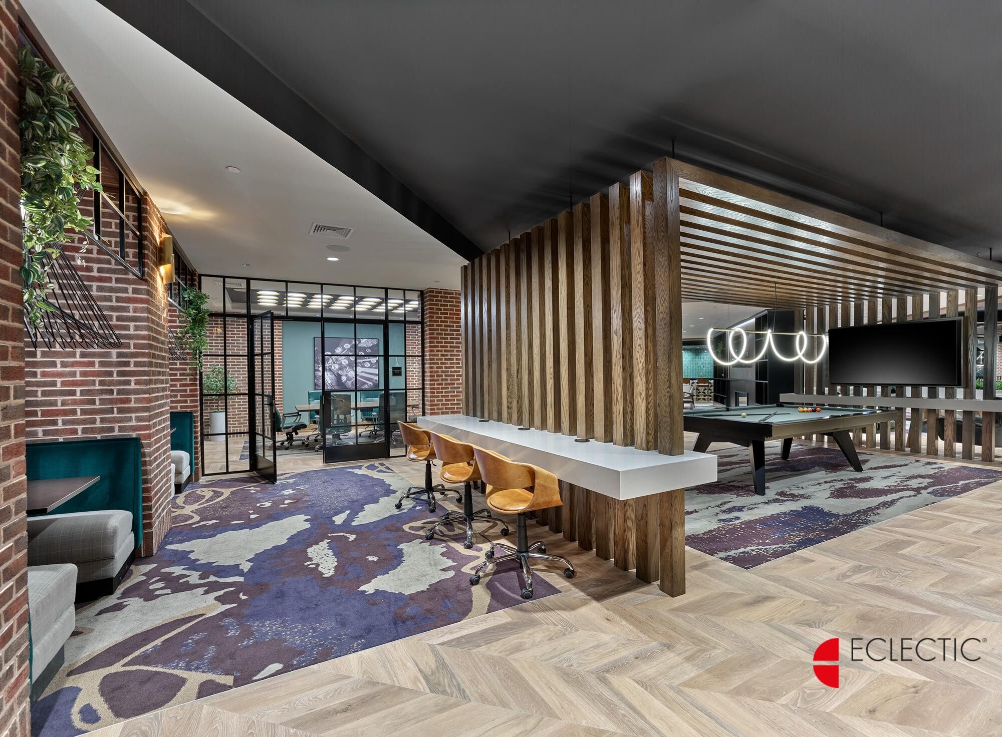 16.333NorthBroad Amenity CoWorkingBilliards DonPearse March2025, ECLECTIC® LegArm Collection featuring products from