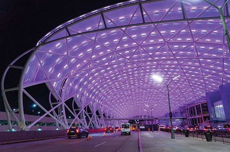 Acuity brands Hartsfield-Jackson Atlanta International Airport Domestic Terminal multi-colored lighting, Hartsfield-Jackson