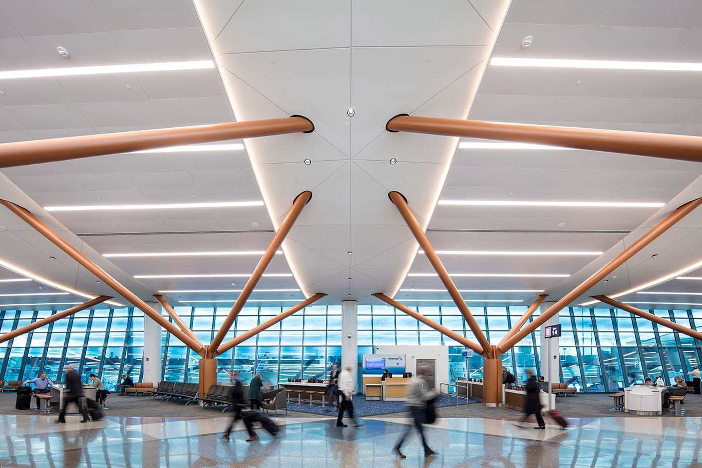 Airport Terminal Performance Downlighting, The unique flexibility and durability of this linear tape (DuraFlex Neon) enabled