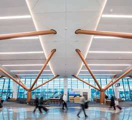 Boston Logan Airport, Terminal B, brand, Collaborative Lighting, LLC recently was awarded an IES Section award for the lighting