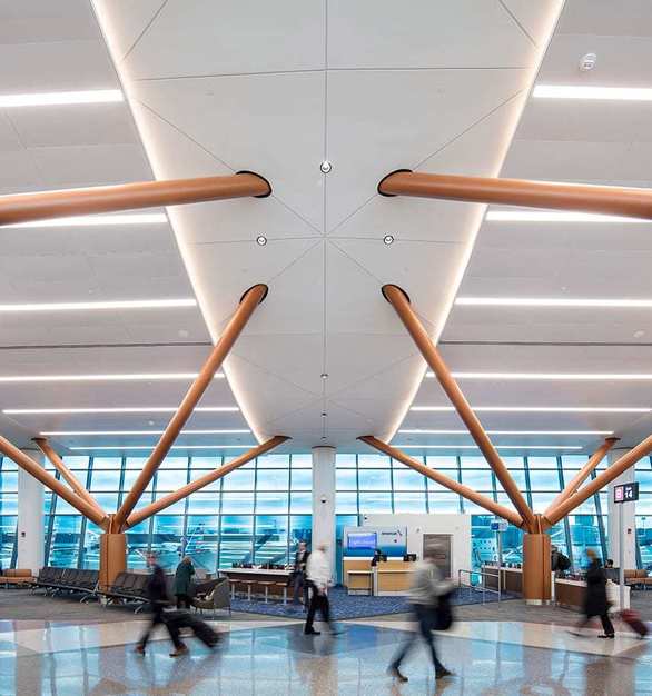 Airport Terminal Performance Downlighting, The unique flexibility and durability of this linear tape (DuraFlex Neon) enabled