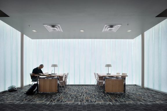 Martha Washington Library | Alexandria, VA, brand, Translucent, floor-to-ceiling-tall channel glass walls by Bendheim create