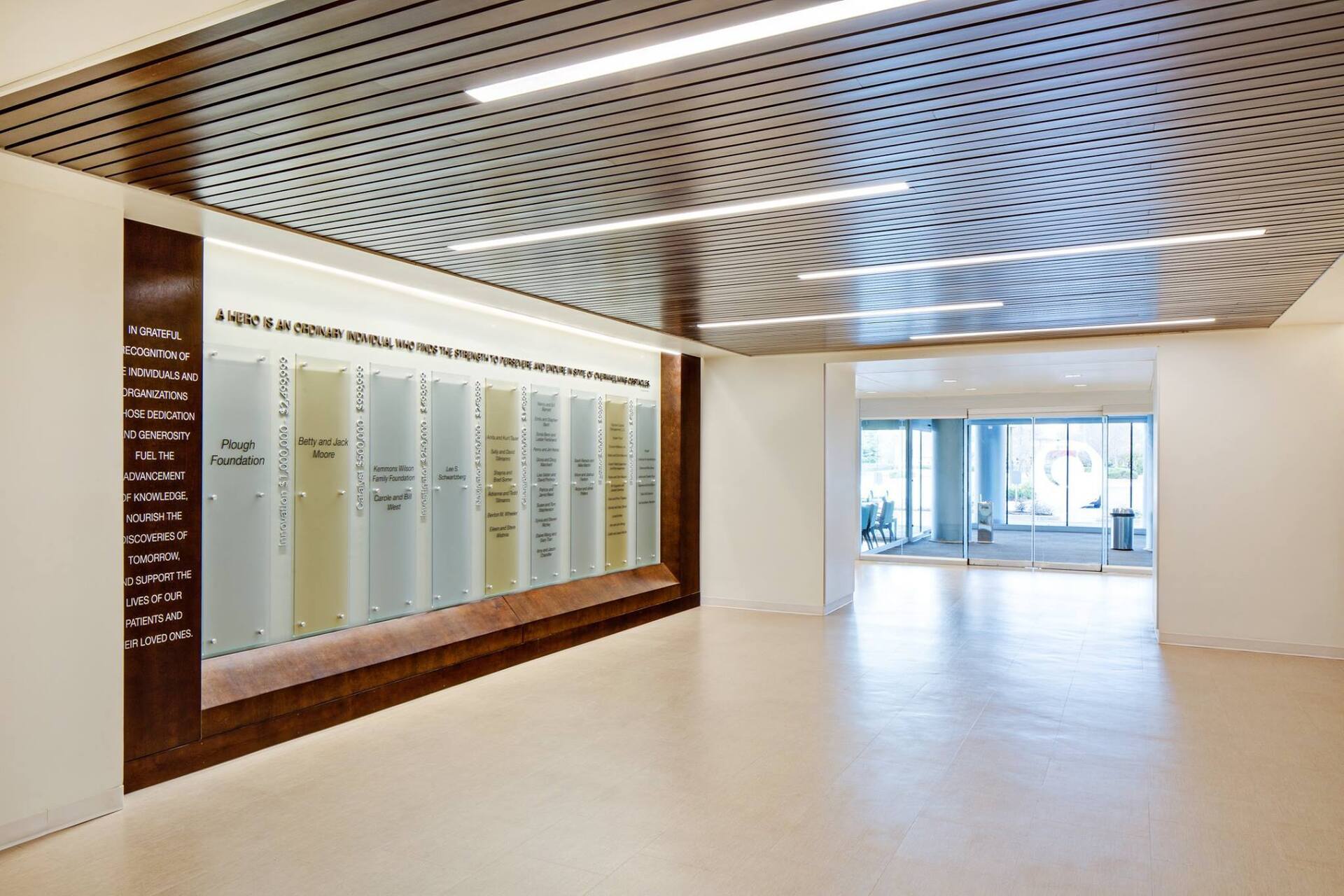 clear advantage lighting West Cancer Center corridor, Open corridor at West Cancer Center showcases thin line lighting in the