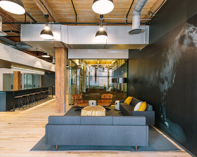 Gardner Builders Office Design Land O' Lakes Minneapolis Common Area Lounge, Located in the Tractorworks Building in the
