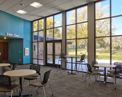 Good Shepherd Lutheran Church, The loss of the courtyard was mediated by the creation of a new outdoor patio, visible through