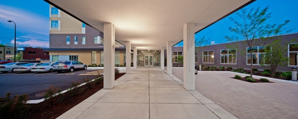 Higher Ground Walkway Wells Concrete, The Higher Ground homeless shelter in Minneapolis shows how precast concrete panels can