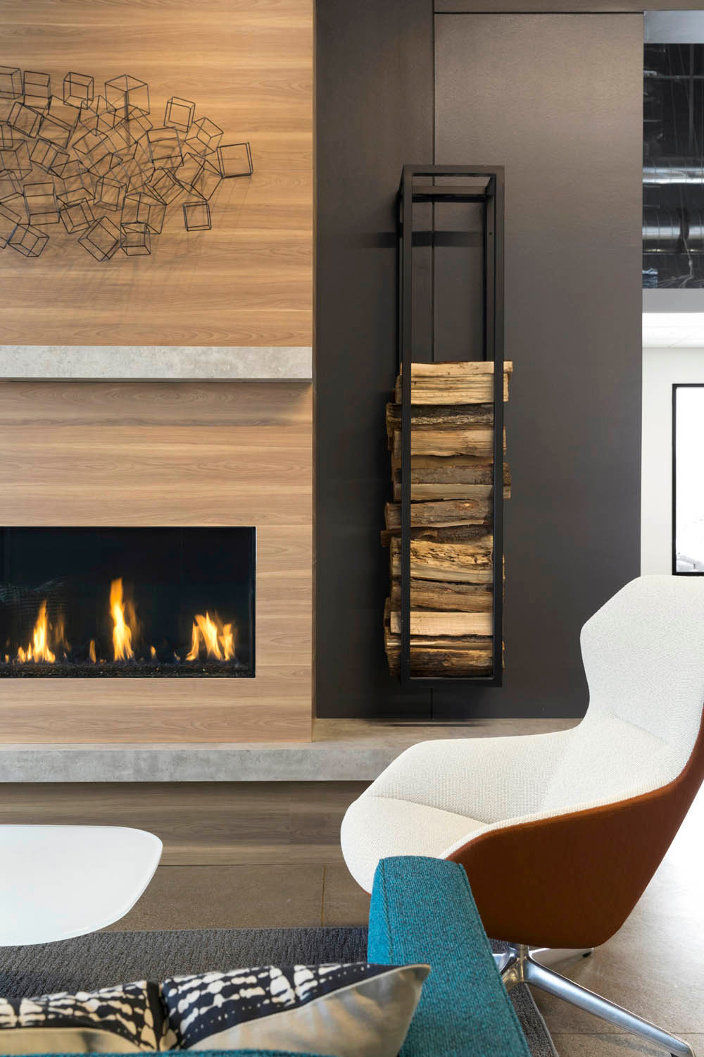 office lounge area on Ispace Environments Svl Office Space Interior Fireplace Lounge