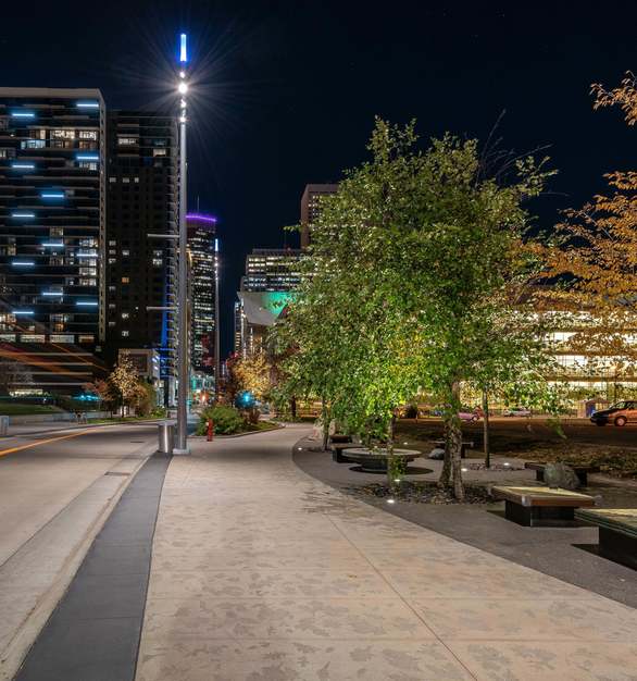 JTH Lighting Alliance Nicollet Mall Avenue Walkway, Beautiful landscape lights run along the mall, providing illumination of
