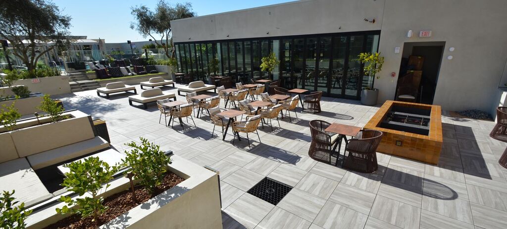 Mayfair-Hotel Pool-Deck 13, Rooftop restaurant, bar & pool deck installed over adjustable pedestals and pavers trays for