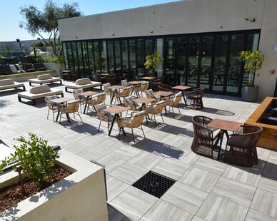 Mayfair-Hotel Pool-Deck 13, Rooftop restaurant, bar & pool deck installed over adjustable pedestals and pavers trays for