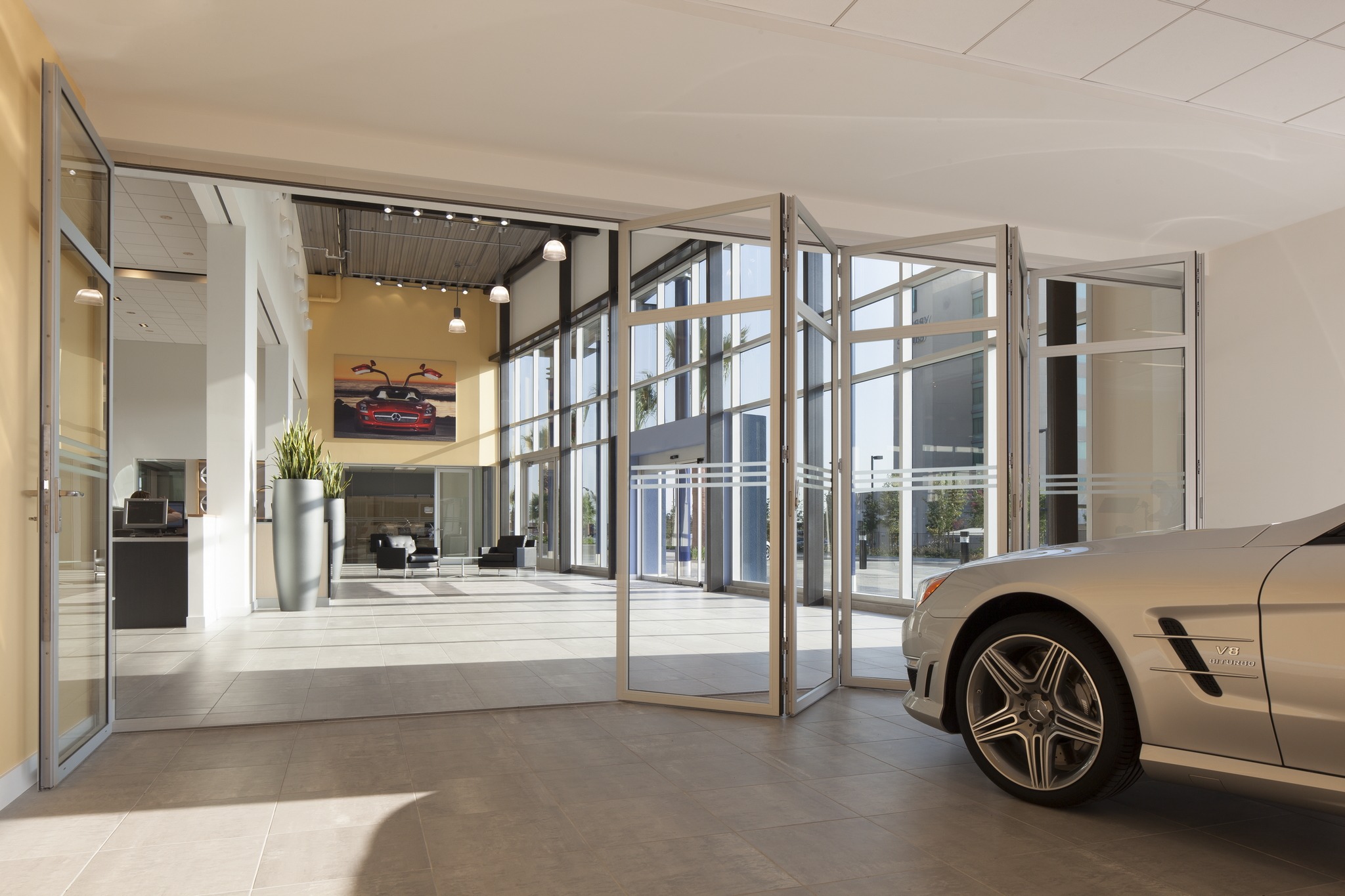NanaWall Accordion Glass Doors Mercedes Benz Car Dealership Interior