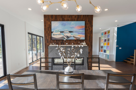 New Jersey Residence, brand, We envisioned a large fireplace to anchor the great living and dining rooms. The gentle curves