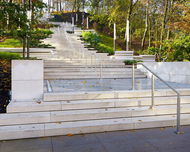Outdoor Art Exhibit with Landscaping and Concrete Unique Staircase and Walkway, For more than 60 years, Wausau Tile has