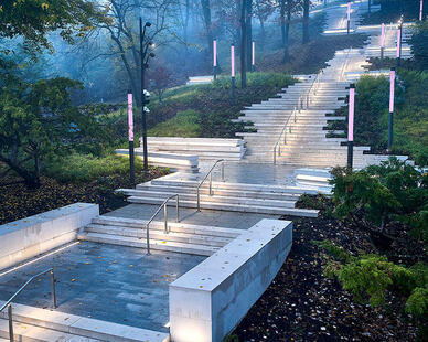 Precast Concrete Customized Stairway and Courtyard in park and entry walkway, Wausau Tile is proud to have been a part this