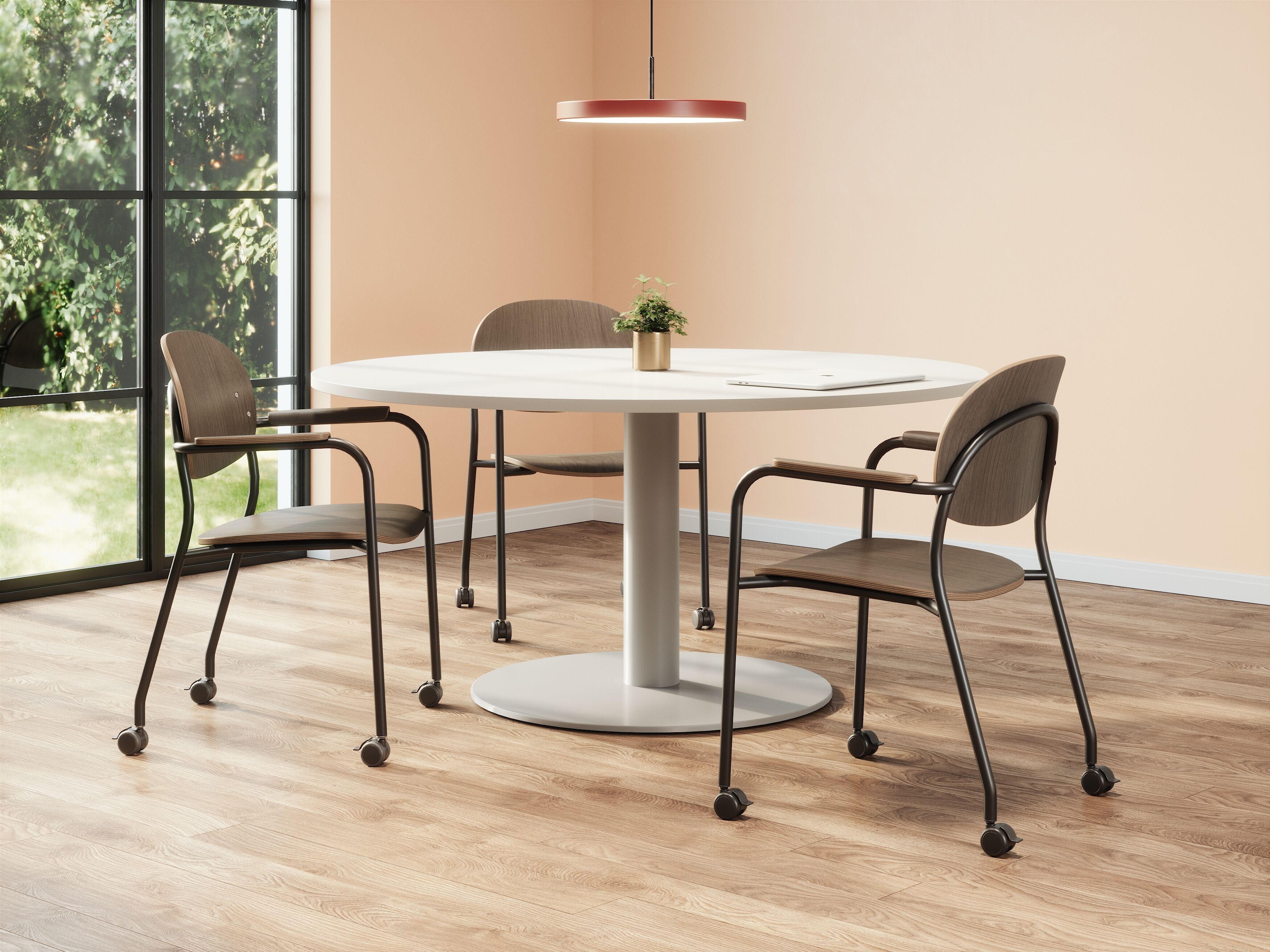 Tioga Guest Chair with Casters Dark Chestnut Laminate KFI Studios