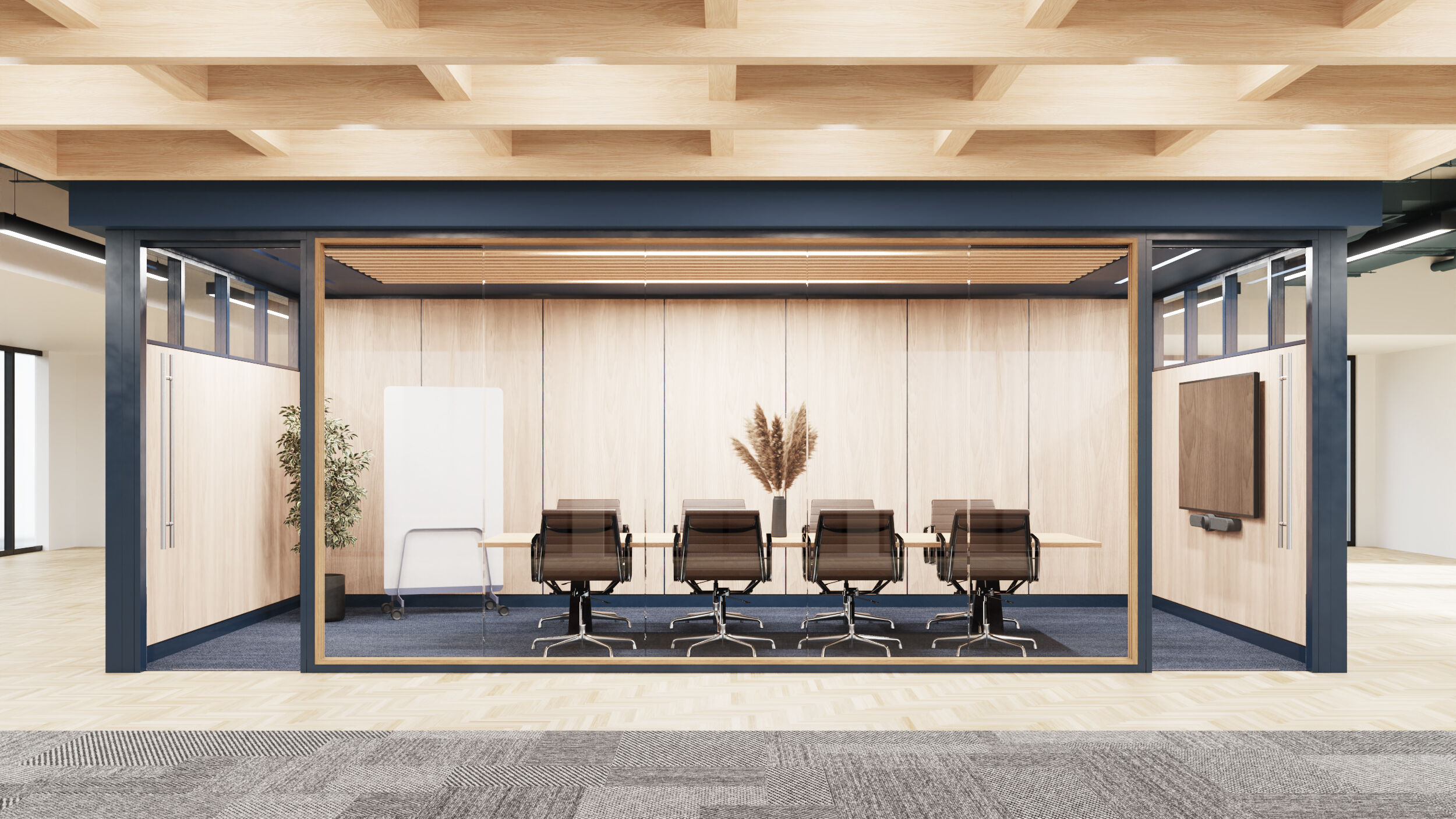 Titan-Accent-CanyonRidge-Midnight-WoodFX, WoodFX (wood-like) trim on Titan Modular Walls