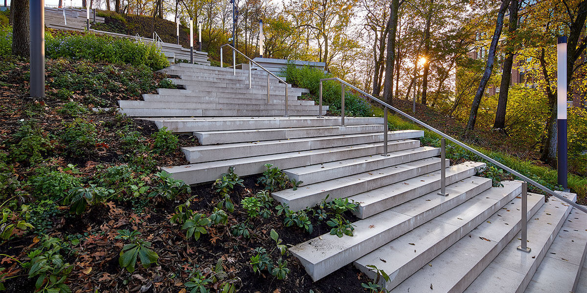 Unique Staircase Outside in park and entryway of museum, Located at the corner of Gilbert Avenue and Eden Park Drive, the