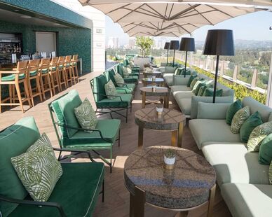 Waldorf-Porcelain-Pavers-Pedestals-03, Wood Look Porcelain Pavers for rooftop bar & restaurant deck overlooking Beverly Hills