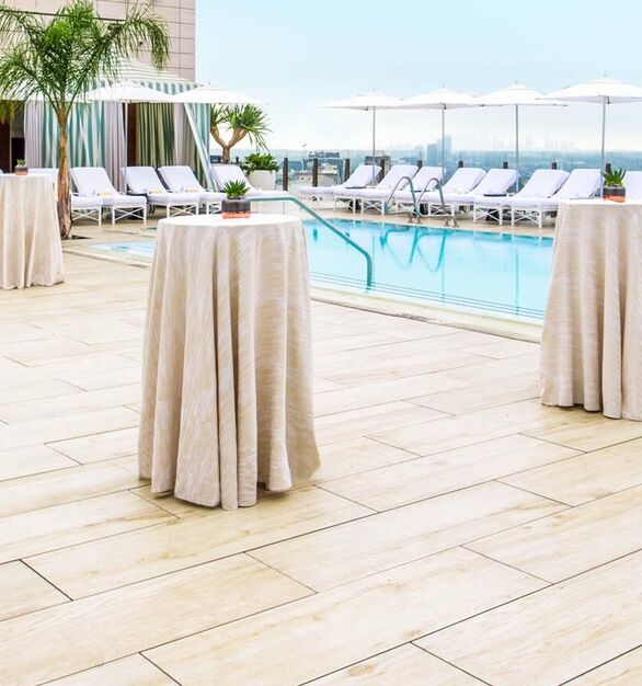 Waldorf-Porcelain-Pavers-Pedestals-08, Wood Look Porcelain Pavers for rooftop pool deck overlooking Beverly Hills and